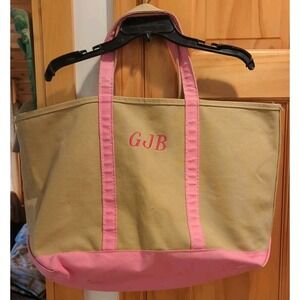 Extra Large 22" Wide LL Bean Boat & Tote Khaki & Pink GJB Canvas Bag